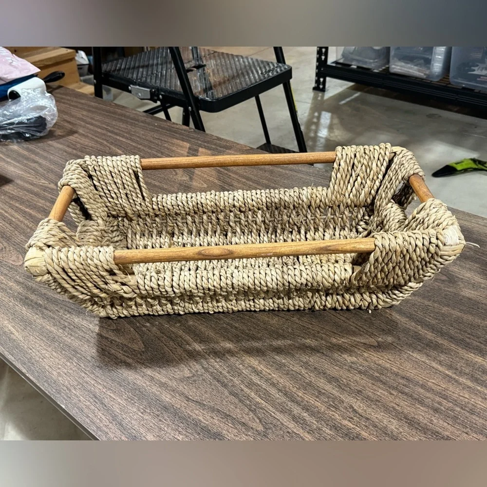 Natural Woven Basket with Wooden Handles